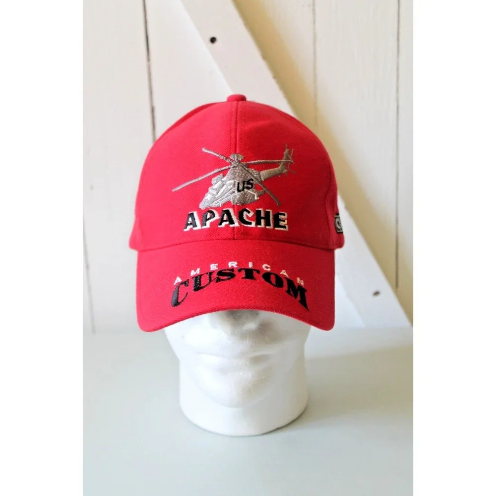 American Custom Embroidered US Army Apache Helicopter Hat One Size Red